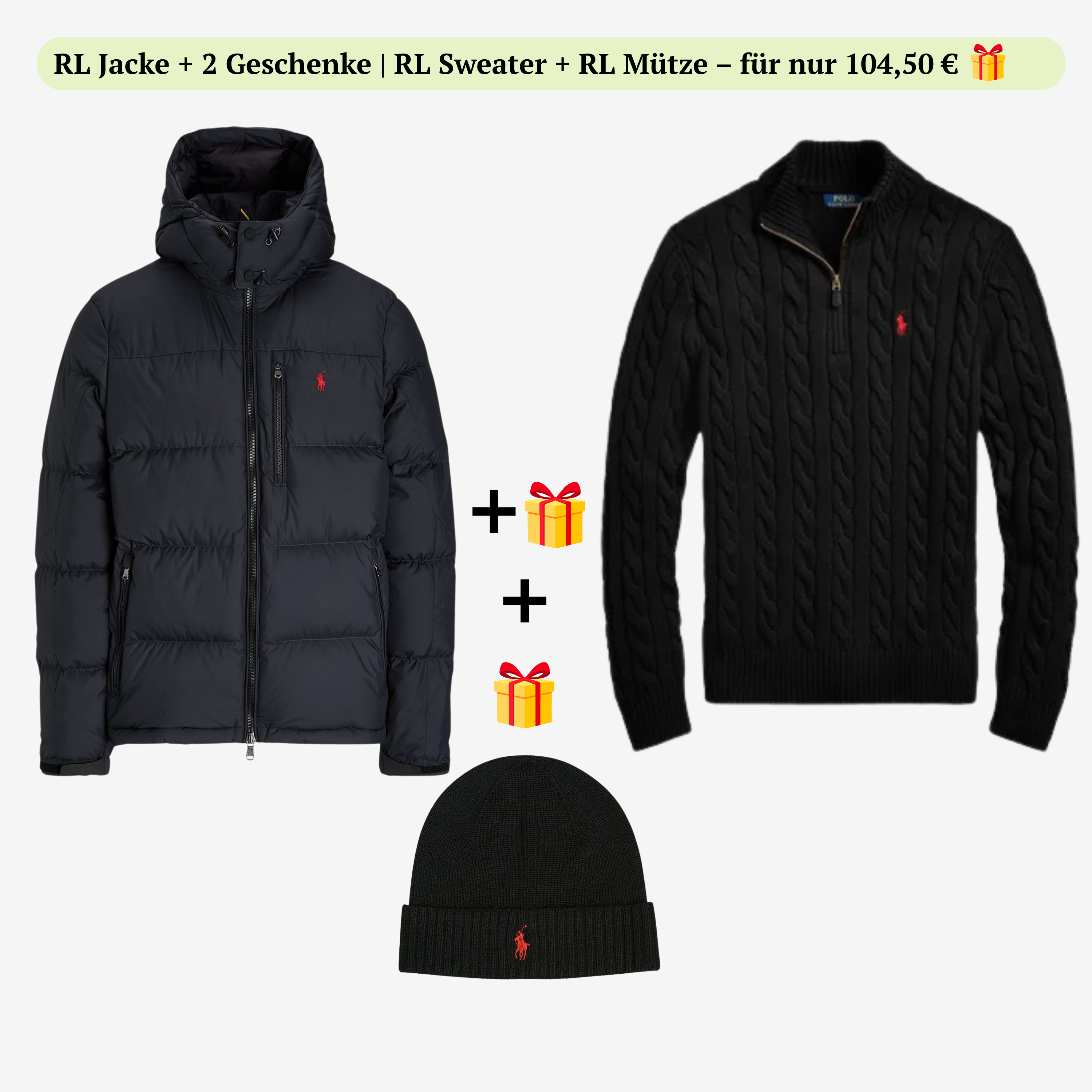 RL Glänzende Winterjacke + gratis Pullover & Mütze 50% Sale