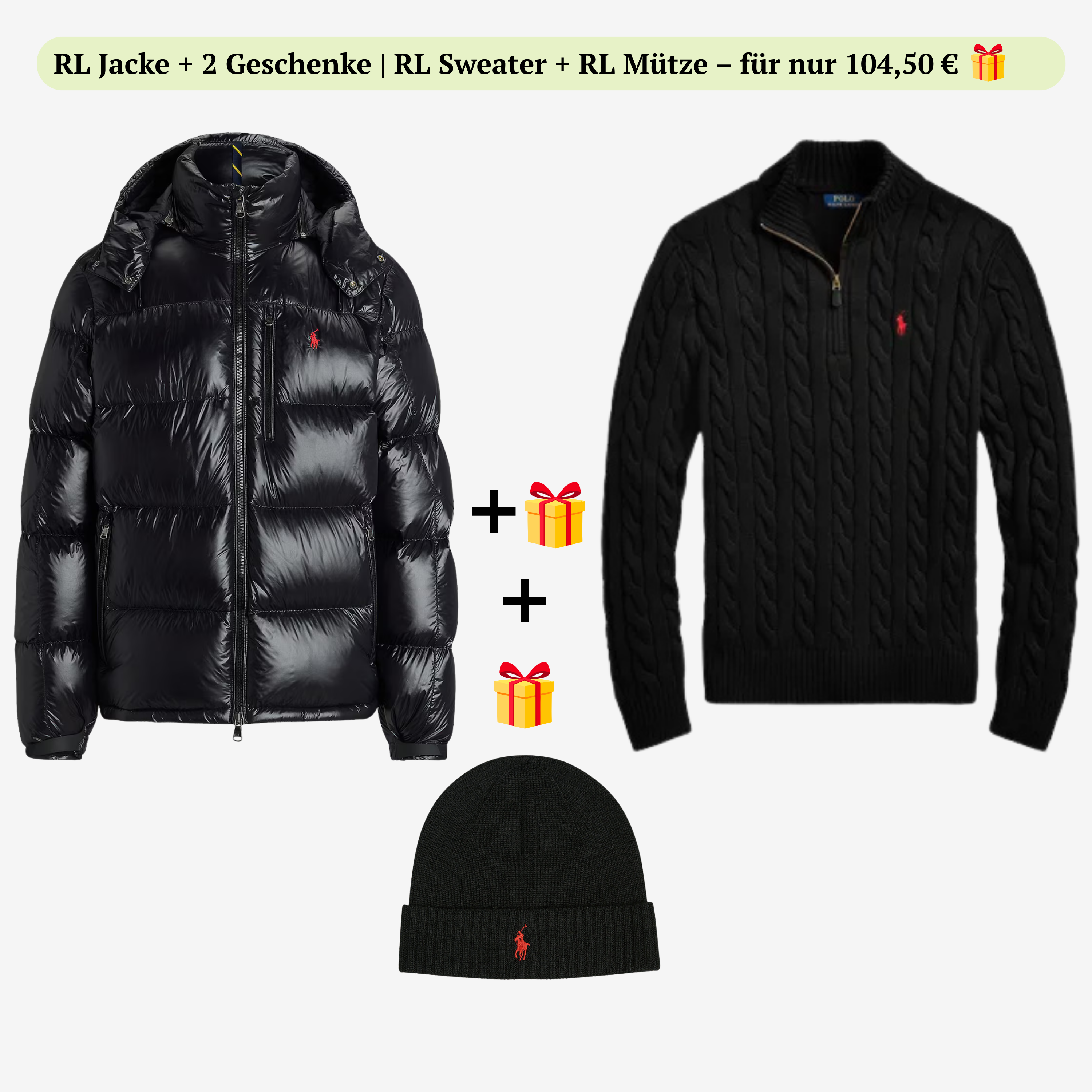 RL Glänzende Winterjacke + gratis Pullover & Mütze 50% Sale